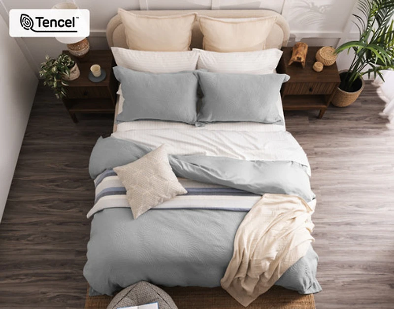 Cielo Duvet Cover, TENCEL Lyocell Set, Geometric, Blue,