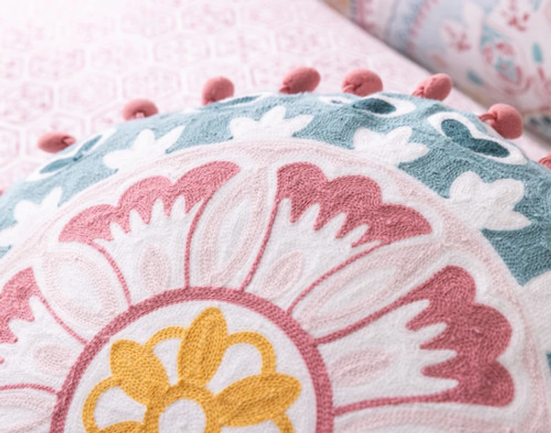 Mandira Round Cushion, Geometric, Pink