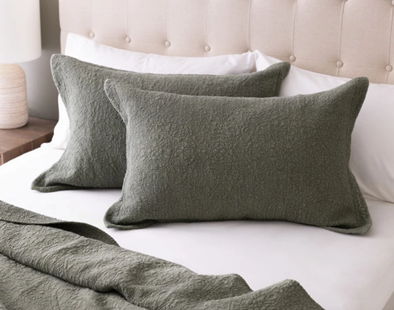 Donegal Cotton Quilt Set, Textured, Green,