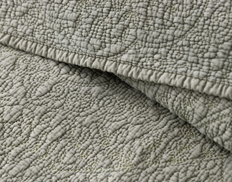 Donegal Cotton Quilt Set, Textured, Green,