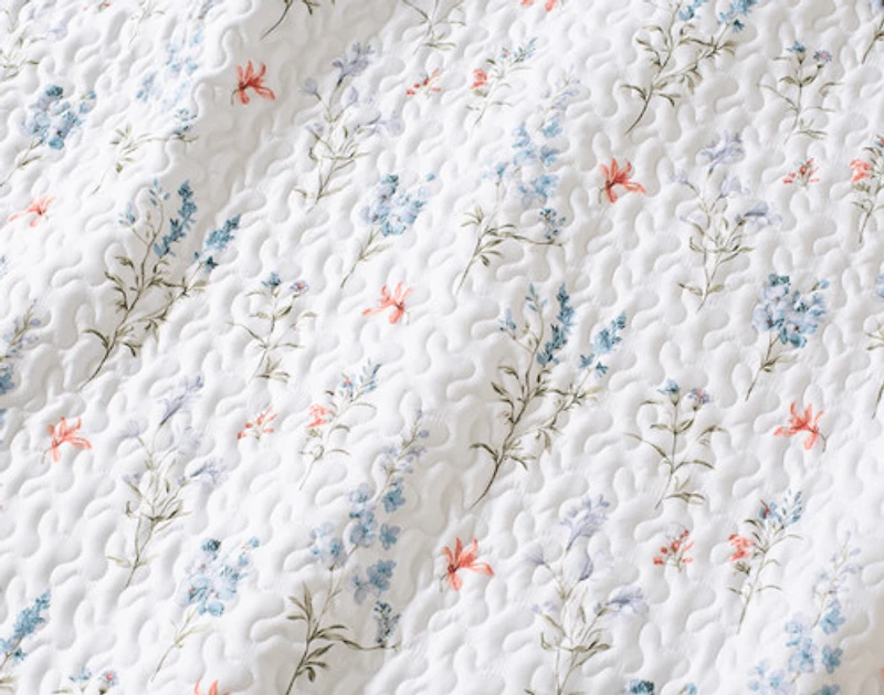 Delphine Recycled Polyester Coverlet Set, Floral, White,