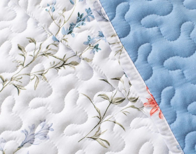 Delphine Recycled Polyester Coverlet Set, Floral, White,