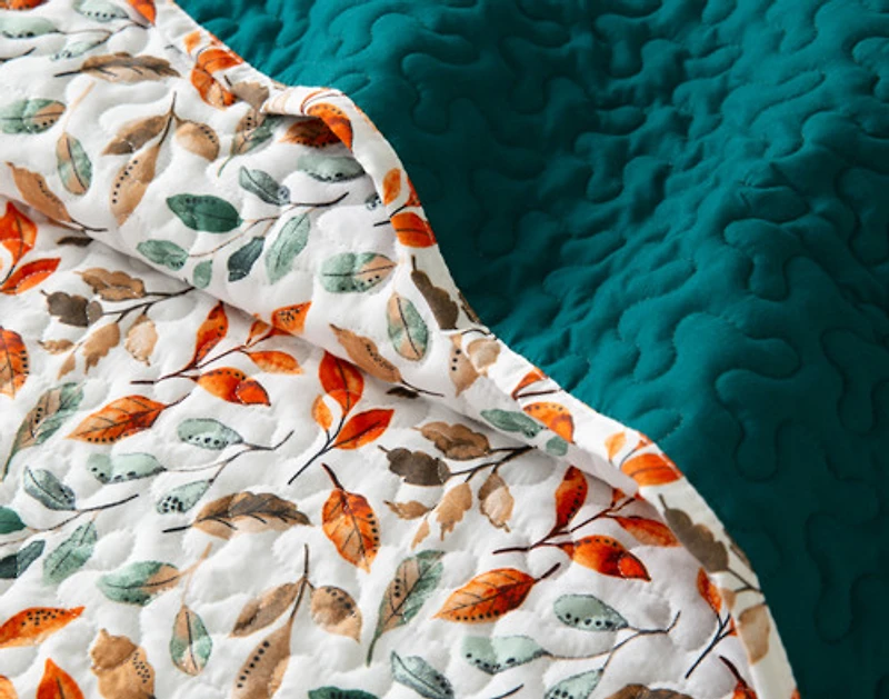 Autumn Drift Recycled Polyester Coverlet Set, Botanical, White,