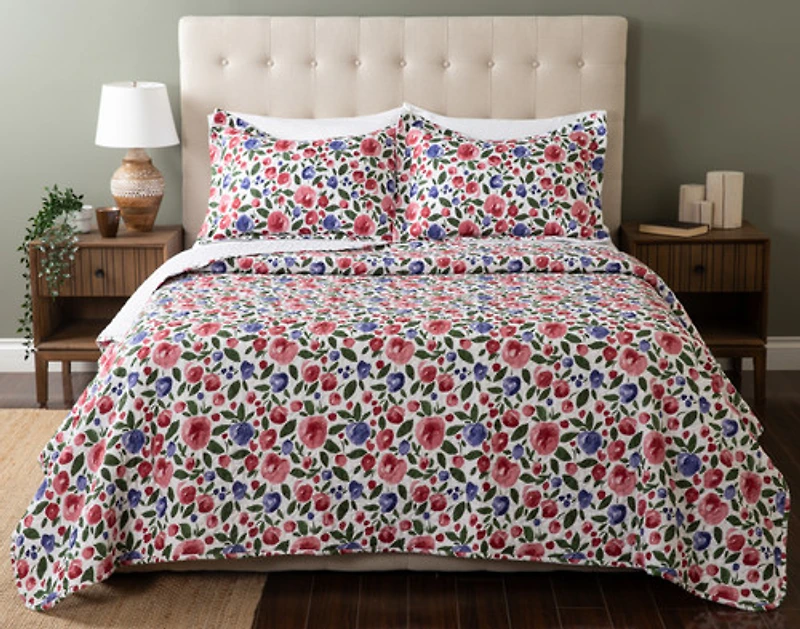 Dorothia Recycled Polyester Coverlet Set, Floral, Pink,