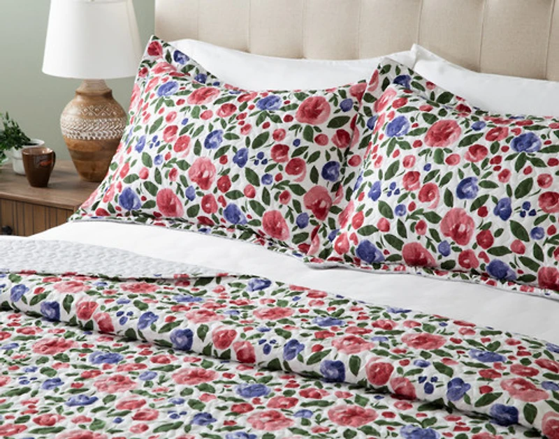 Dorothia Recycled Polyester Coverlet Set, Floral, Pink,