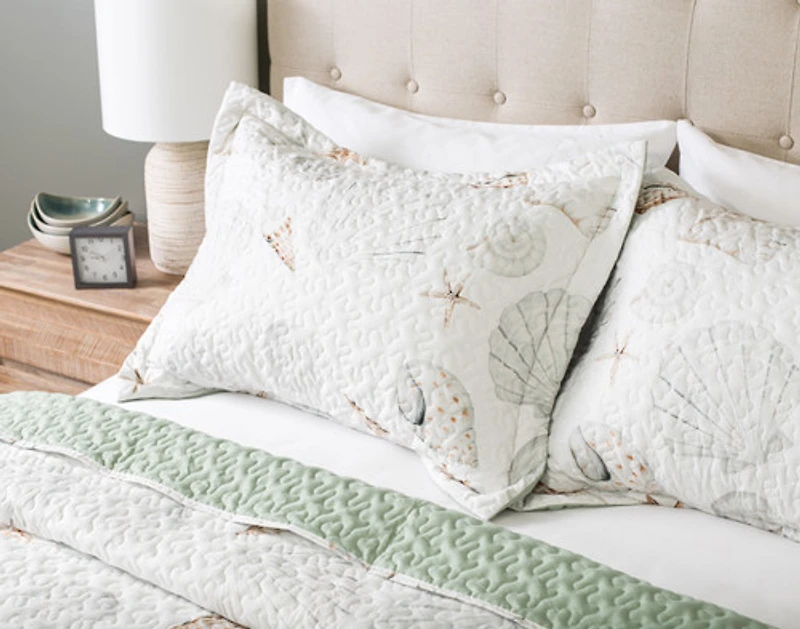 Shoreline Recycled Polyester Coverlet Set, Scenic, White,