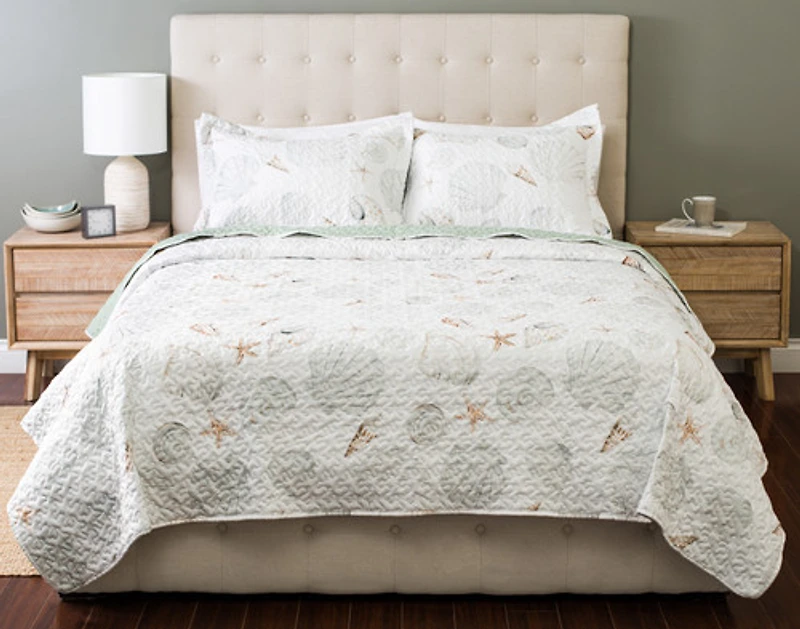 Shoreline Recycled Polyester Coverlet Set, Scenic, White,