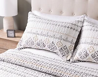 Niko Recycled Polyester Coverlet Set, Geometric, Grey,