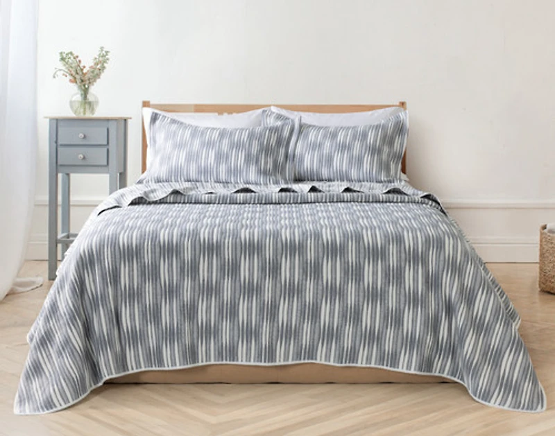 Tidemark Quilt Set, Textured, Blue,