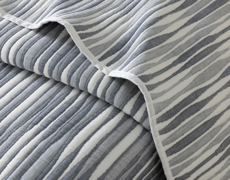 Tidemark Quilt Set, Textured, Blue,