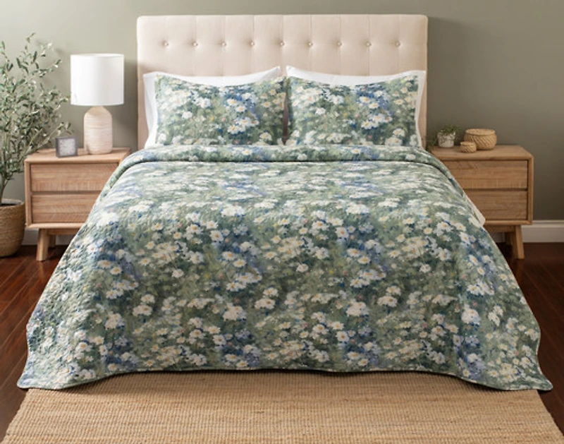 Winslow Recycled Polyester Coverlet Set, Floral, Green,