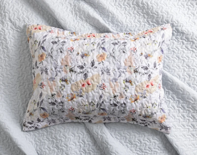 Morland Recycled Polyester Coverlet Set, Floral, White,
