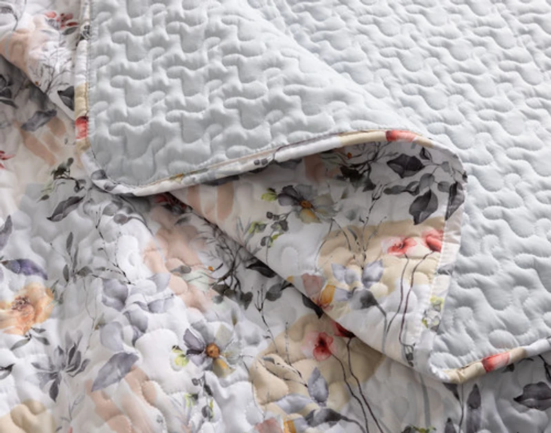 Morland Recycled Polyester Coverlet Set, Floral, White,