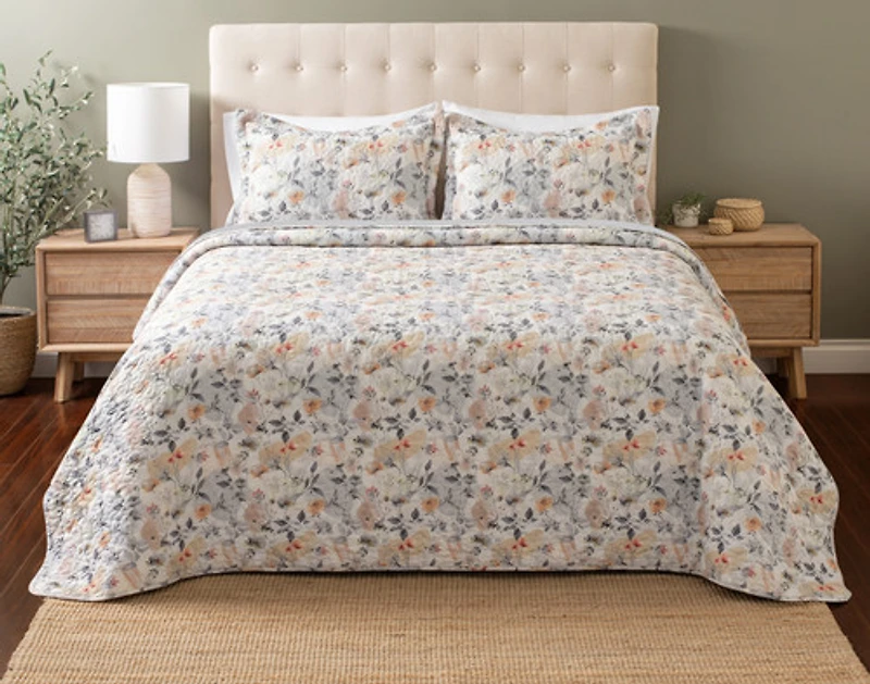 Morland Recycled Polyester Coverlet Set, Floral, White,