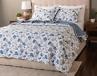 Blaire Recycled Polyester Coverlet Set, Floral, Blue,