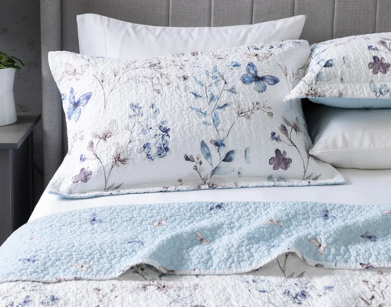 Alma Cotton Quilt Set, Floral, Blue,