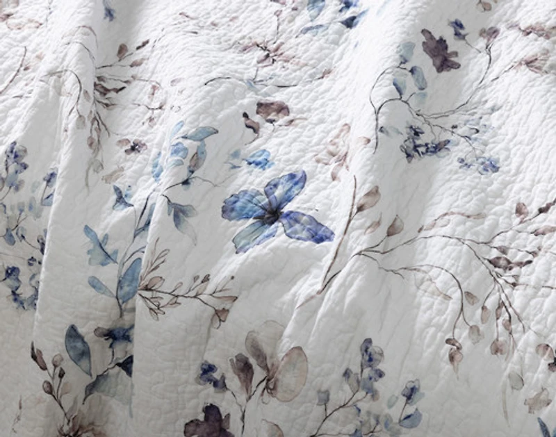 Alma Cotton Quilt Set, Floral, Blue,