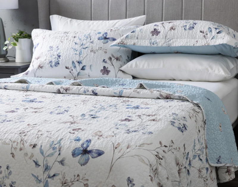 Alma Cotton Quilt Set, Floral, Blue,