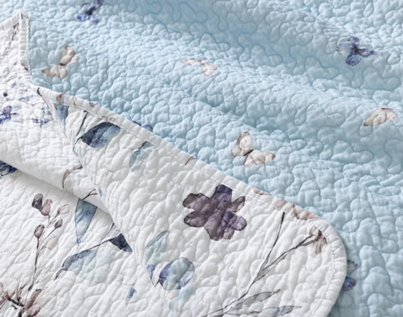 Alma Cotton Quilt Set, Floral, Blue,