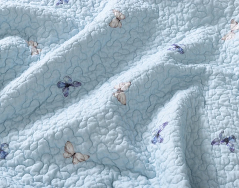 Alma Cotton Quilt Set, Floral, Blue,