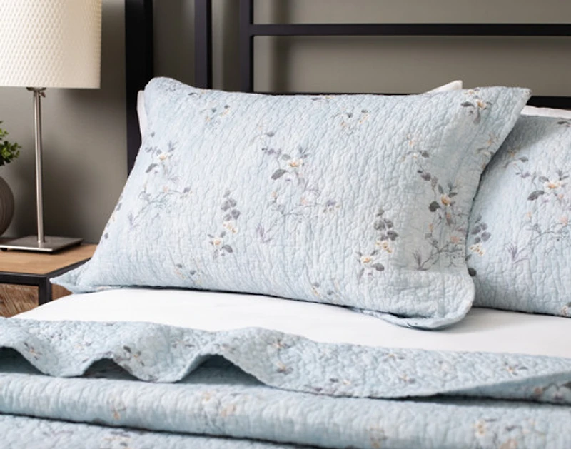 Adeline Cotton Quilt Set, Floral, Blue,