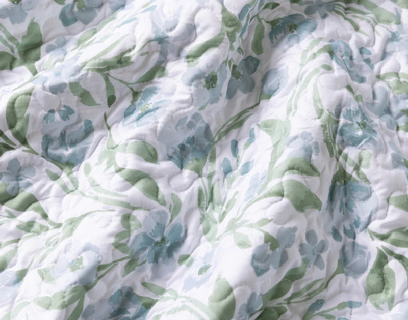 Pippa Recycled Polyester Coverlet Set, Floral, Green,