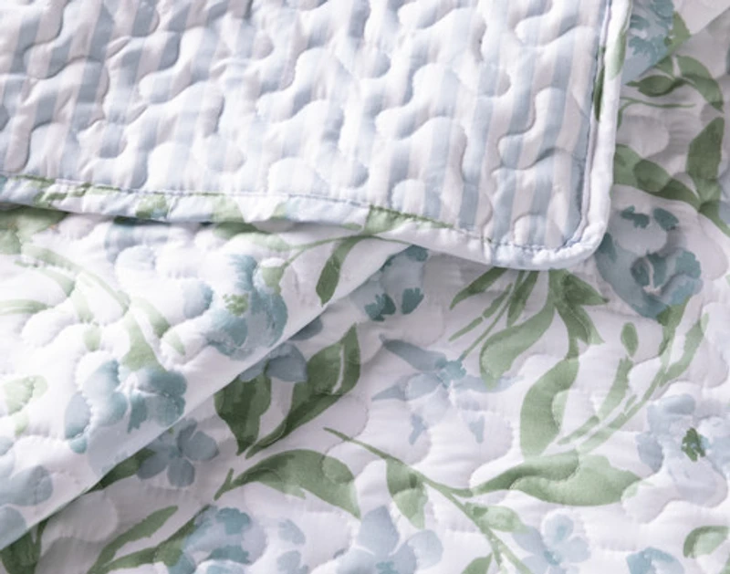 Pippa Recycled Polyester Coverlet Set, Floral, Green,