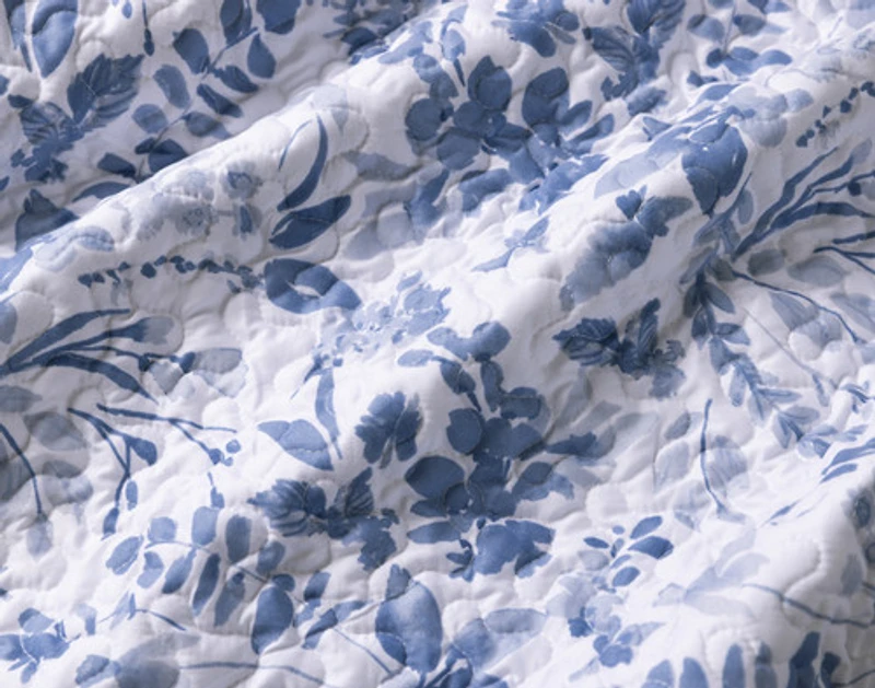 Willa Recycled Polyester Coverlet Set, Botanical, Blue,