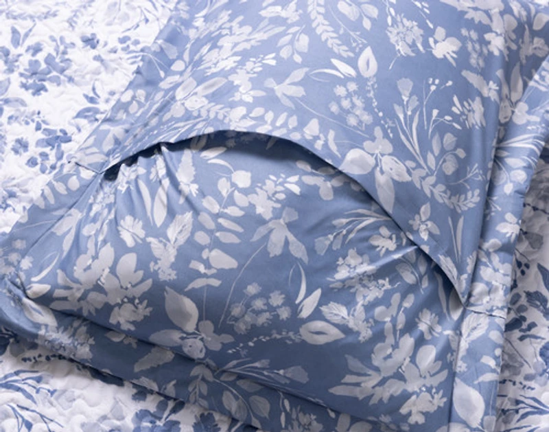 Willa Recycled Polyester Coverlet Set, Botanical, Blue,