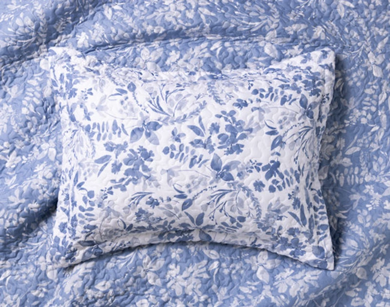 Willa Recycled Polyester Coverlet Set, Botanical, Blue,