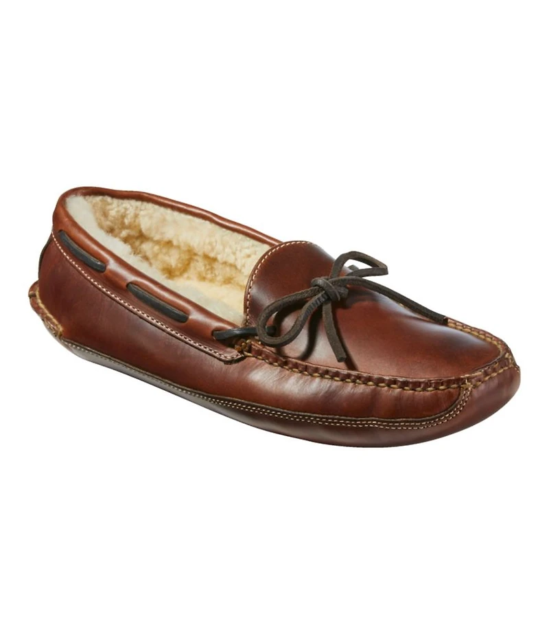 Men's Leather Double-Sole Slippers, Shearling-Lined