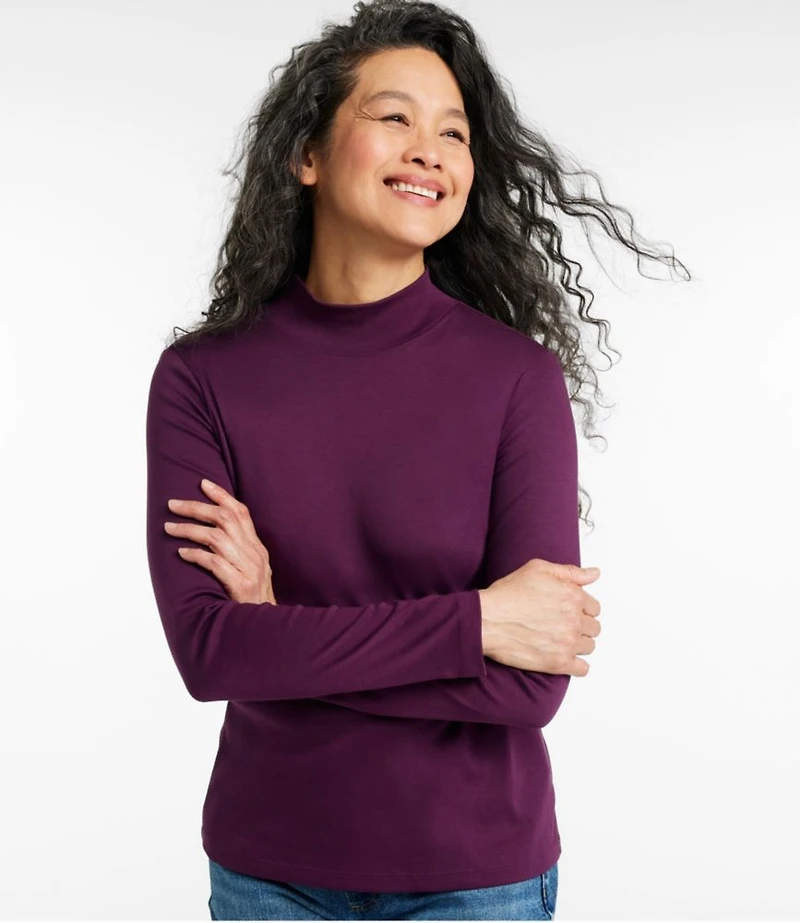 Women's Pima Cotton Tee, Long-Sleeve Mockneck