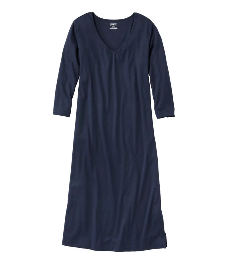 Women's Supima Cotton Nightgown, V-Neck Three-Quarter-Sleeve