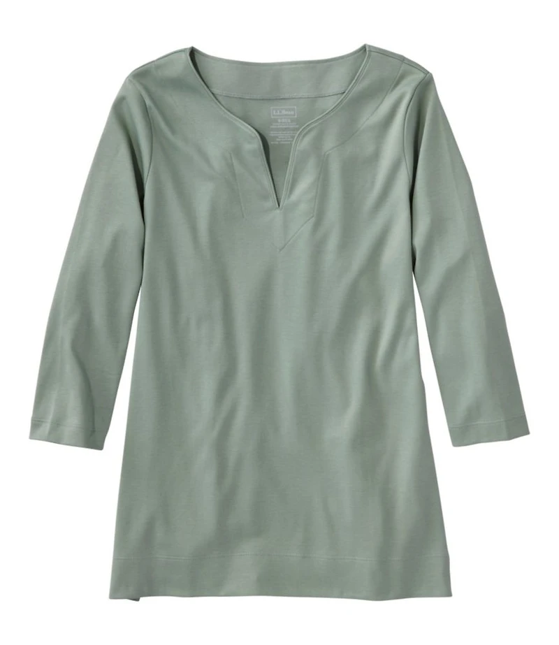 Women's Pima Cotton Tunic, Three-Quarter-Sleeve Splitneck