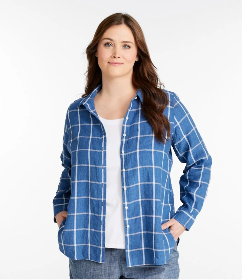 Women's Premium Washable Linen Shirt, Tunic Stripe