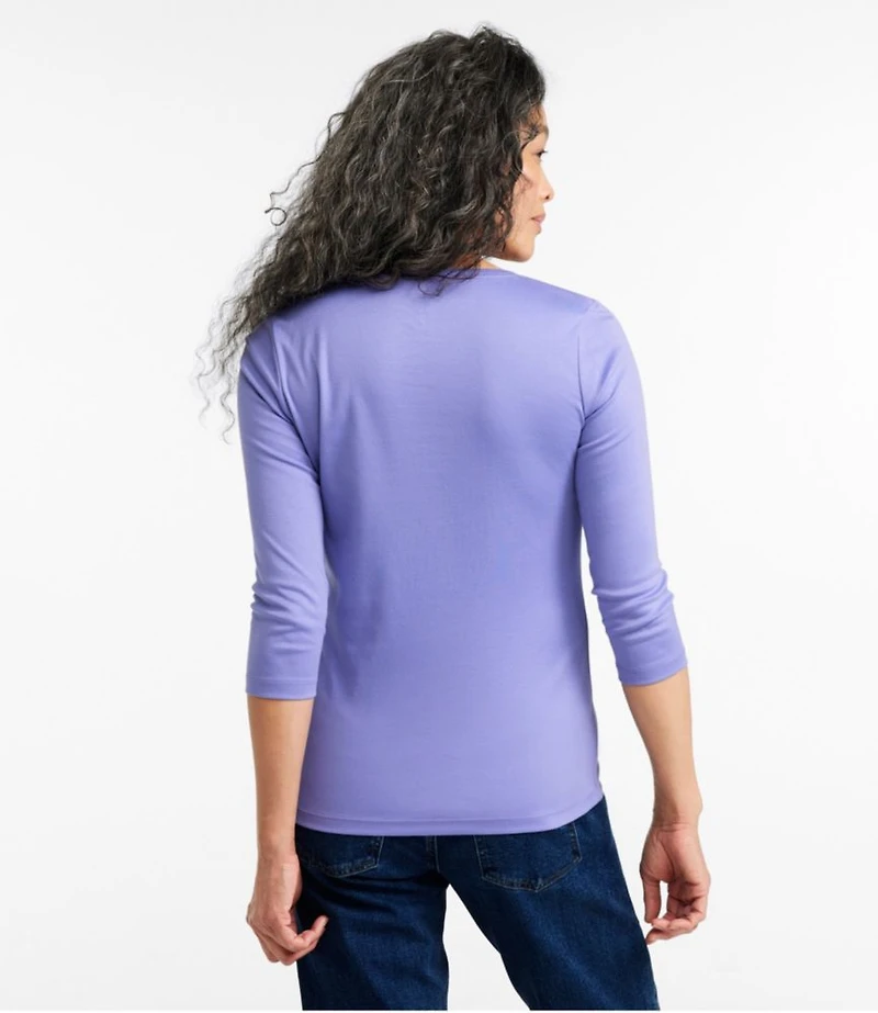 Women's Pima Cotton Shaped Tee, Three-Quarter-Sleeve Jewelneck