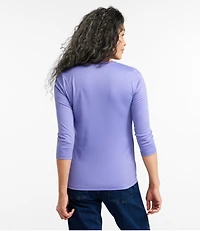 Women's Pima Cotton Shaped Tee, Three-Quarter-Sleeve Jewelneck