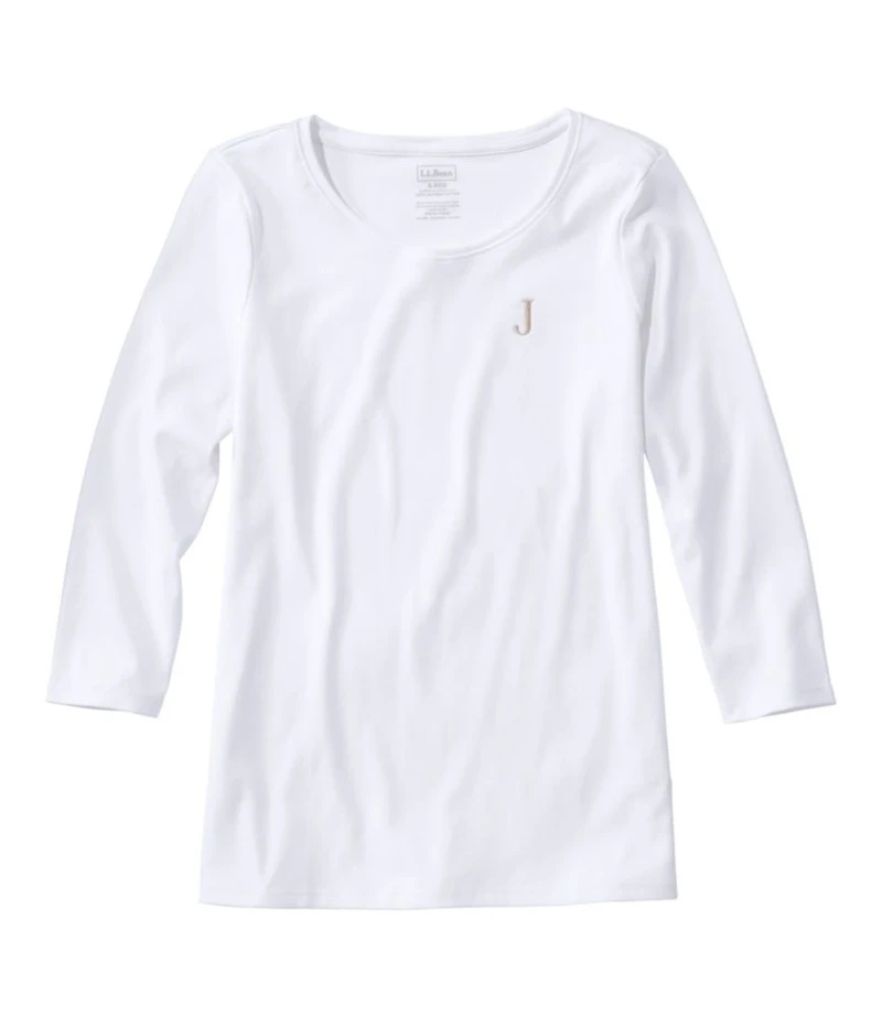 Women's Pima Cotton Shaped Tee, Three-Quarter-Sleeve Jewelneck