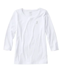 Women's Pima Cotton Shaped Tee, Three-Quarter-Sleeve Jewelneck