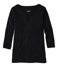 Women's Pima Cotton Tunic, Three-Quarter-Sleeve Splitneck