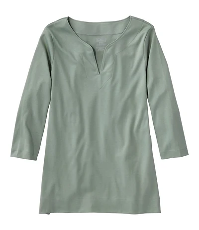 Women's Pima Cotton Tunic, Three-Quarter-Sleeve Splitneck