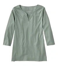 Women's Pima Cotton Tunic, Three-Quarter-Sleeve Splitneck