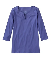 Women's Pima Cotton Tunic, Three-Quarter-Sleeve Splitneck