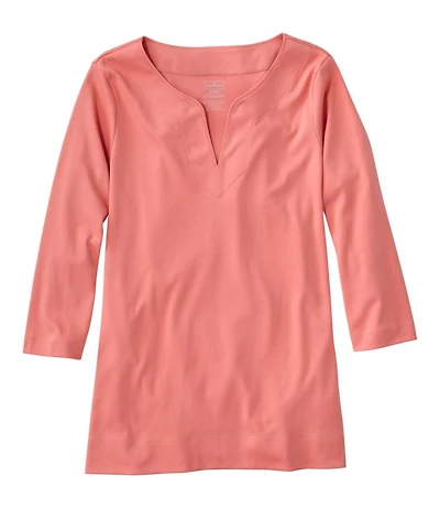 Women's Pima Cotton Tunic, Three-Quarter-Sleeve Splitneck