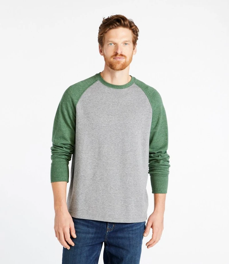 Men's Washed Cotton Double-Knit Crewneck, Slightly Fitted Long-Sleeve Colorblock
