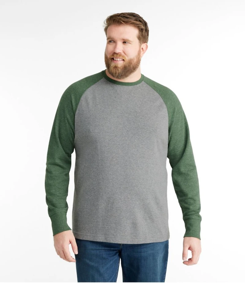 Men's Washed Cotton Double-Knit Crewneck, Slightly Fitted Long-Sleeve Colorblock