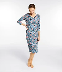 Women's Supima Nightgown, V-Neck Three-Quarter-Sleeve, Print