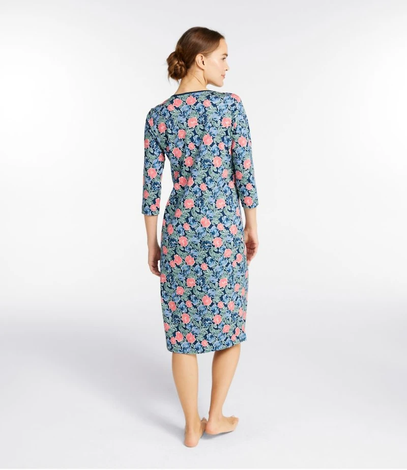 Women's Supima Nightgown, V-Neck Three-Quarter-Sleeve, Print