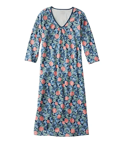 Women's Supima® Nightgown, V-Neck Three-Quarter-Sleeve Print