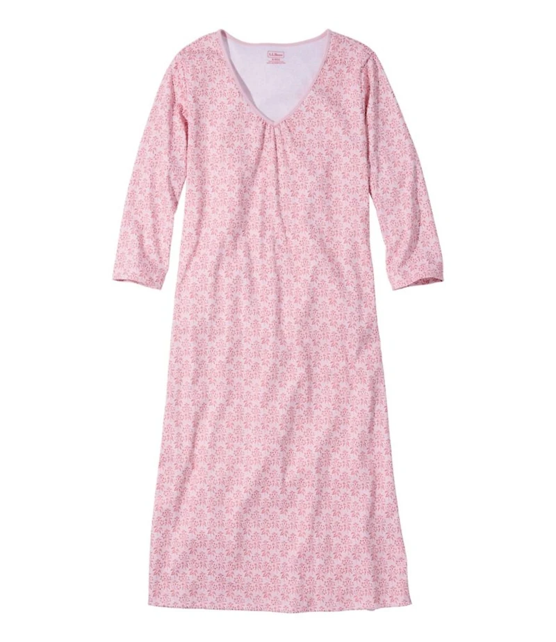 Women's Supima® Nightgown, V-Neck Three-Quarter-Sleeve Print